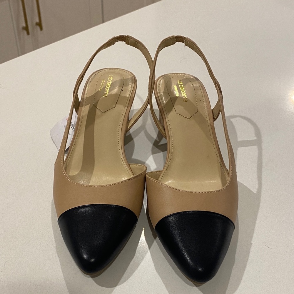 Liz Claiborne Tan and Black Slingback Heels